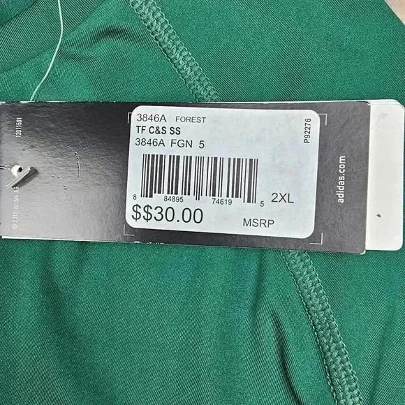 Adidas Techfit Cut& Sew Climalite#3846 Forest Green short-sleeved shirt 2XL NWT - Picture 7 of 8